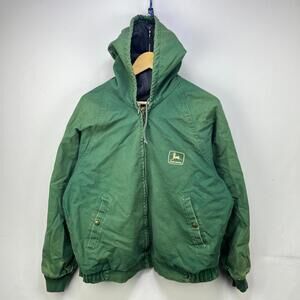 Vintage 90s John Deere Faded Hooded Zip-Up Jacket Large